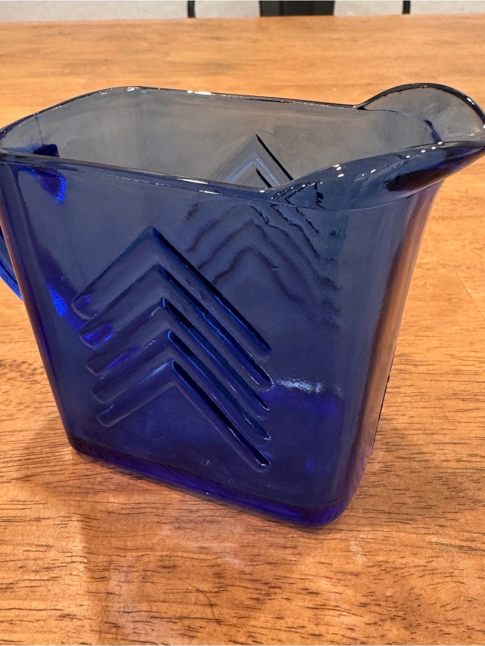 Vintage Hazel-Atlas Chevron Cobalt Blue Mini Glass Pitcher
